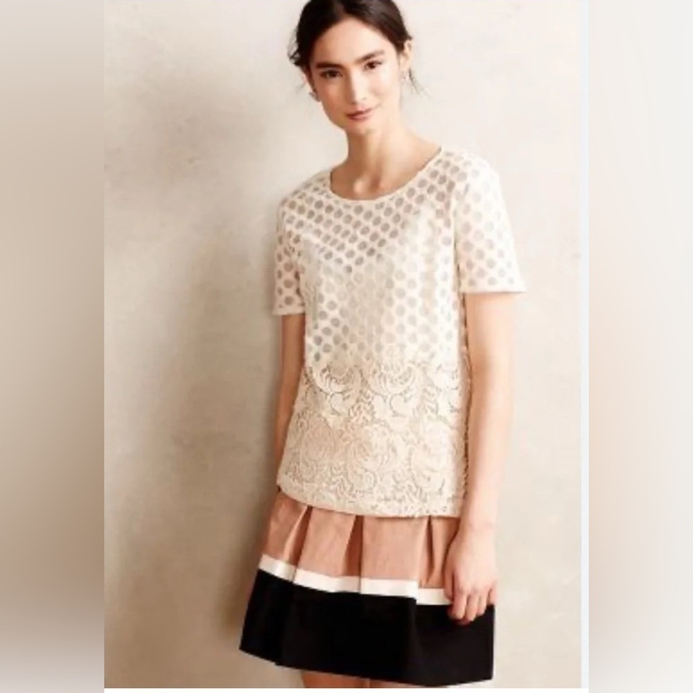 Anthropologie Sunday in Brooklyn Crochet Lace Blouse Cream Scallop Hem Medium